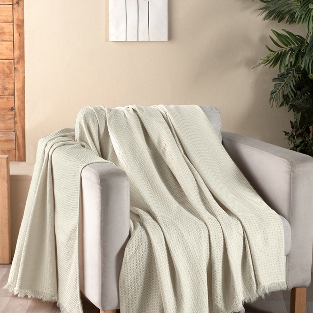 Suvi NYC Waffle Throw Blanket, Organic Turkish Cotton, Lightweight Super Soft - Picture 11 of 12
